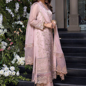 front: chiffon embroidered & zari with daman embroidered patch sleeves: chiffon embroidered trouser: malai & embroidered patch