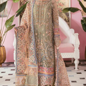 BRAND : luxury unstiched 3pc front:organza embroidered moti & sheesha work dupatta: organza cutwork