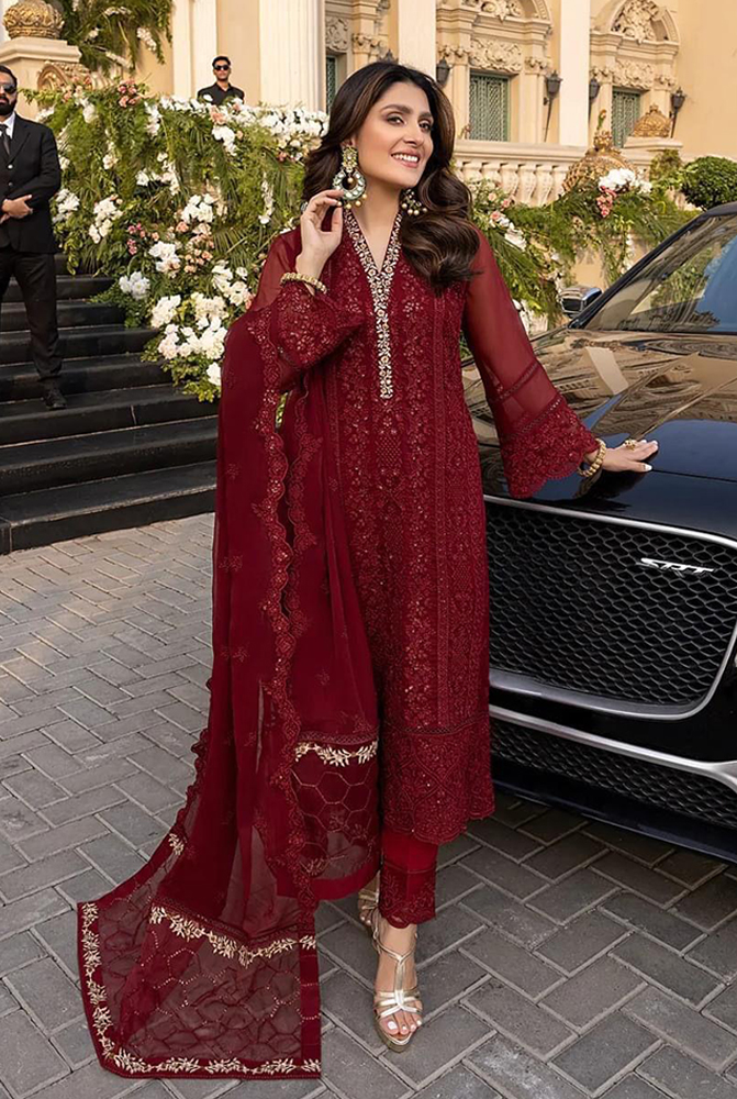 Embroidered Front & Back Daman Patch Chiffon Embroidered Dupatta With 4 Sided Applic Full Embroidered Chiffon
